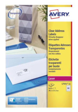 Avery Laser Mini Labels 38x21mm 65 Per Sheet Clear (1625 Pack) 